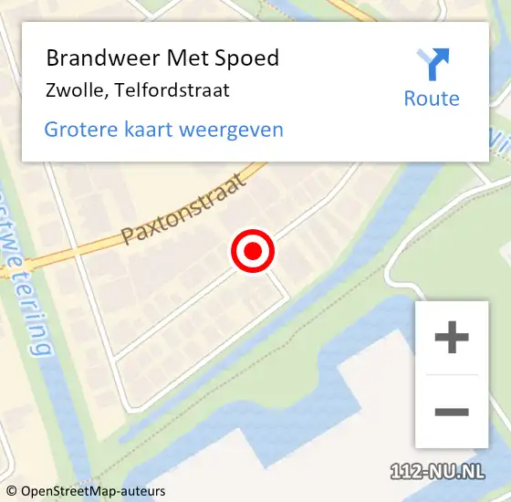 Locatie op kaart van de 112 melding: Brandweer Met Spoed Naar Zwolle, Telfordstraat op 28 augustus 2019 15:07