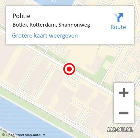 Locatie op kaart van de 112 melding: Politie Botlek Rotterdam, Shannonweg op 28 augustus 2019 17:20