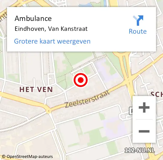 Locatie op kaart van de 112 melding: Ambulance Eindhoven, Van Kanstraat op 28 augustus 2019 18:13