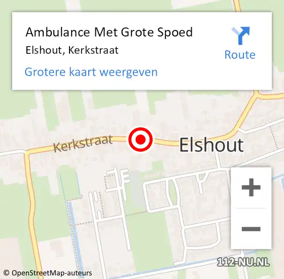 Locatie op kaart van de 112 melding: Ambulance Met Grote Spoed Naar Elshout, Kerkstraat op 28 augustus 2019 18:33