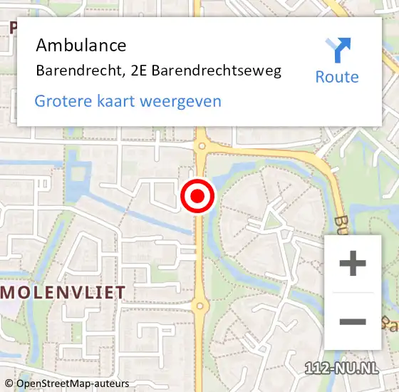 Locatie op kaart van de 112 melding: Ambulance Barendrecht, 2E Barendrechtseweg op 28 augustus 2019 19:35