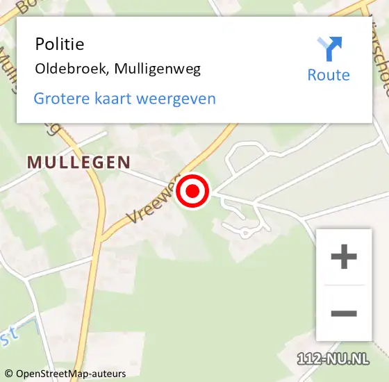 Locatie op kaart van de 112 melding: Politie Oldebroek, Mulligenweg op 28 augustus 2019 20:19