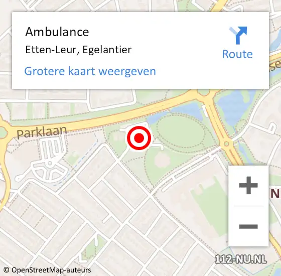 Locatie op kaart van de 112 melding: Ambulance Etten-Leur, Egelantier op 28 augustus 2019 21:04