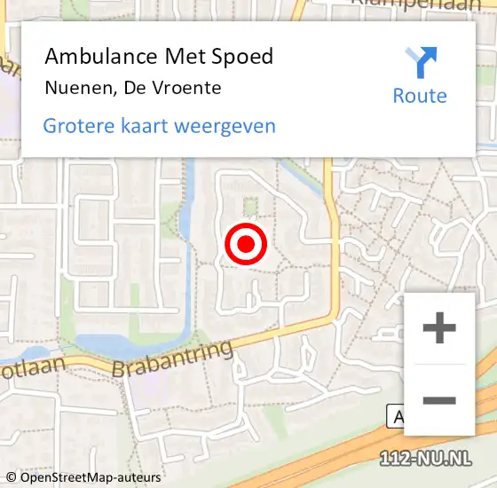Locatie op kaart van de 112 melding: Ambulance Met Spoed Naar Nuenen, De Vroente op 28 augustus 2019 21:10