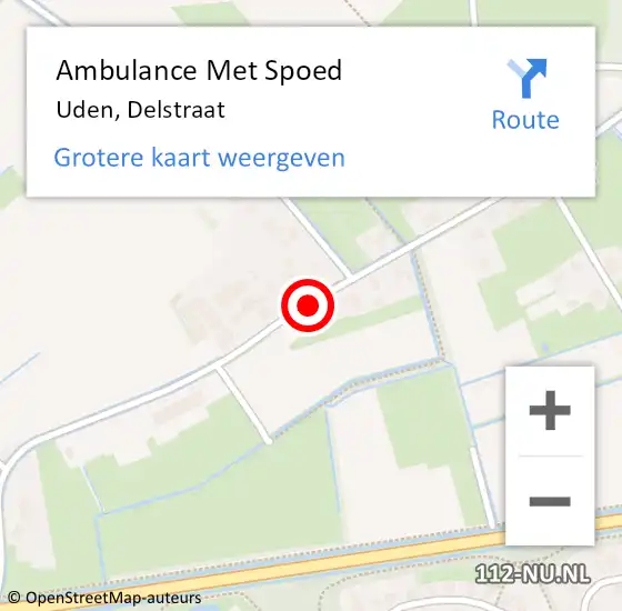 Locatie op kaart van de 112 melding: Ambulance Met Spoed Naar Uden, Delstraat op 28 augustus 2019 21:25