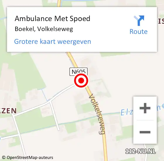 Locatie op kaart van de 112 melding: Ambulance Met Spoed Naar Boekel, Volkelseweg op 28 augustus 2019 22:02