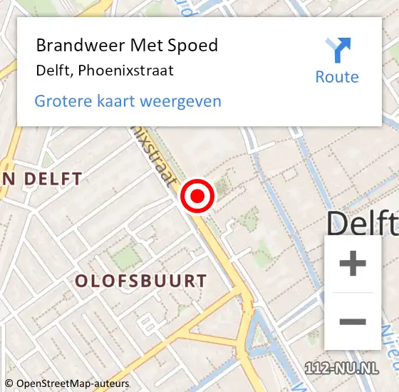 Locatie op kaart van de 112 melding: Brandweer Met Spoed Naar Delft, Phoenixstraat op 28 augustus 2019 22:07
