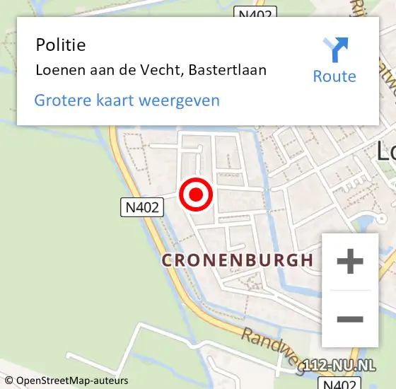 Locatie op kaart van de 112 melding: Politie Loenen aan de Vecht, Bastertlaan op 28 augustus 2019 22:44