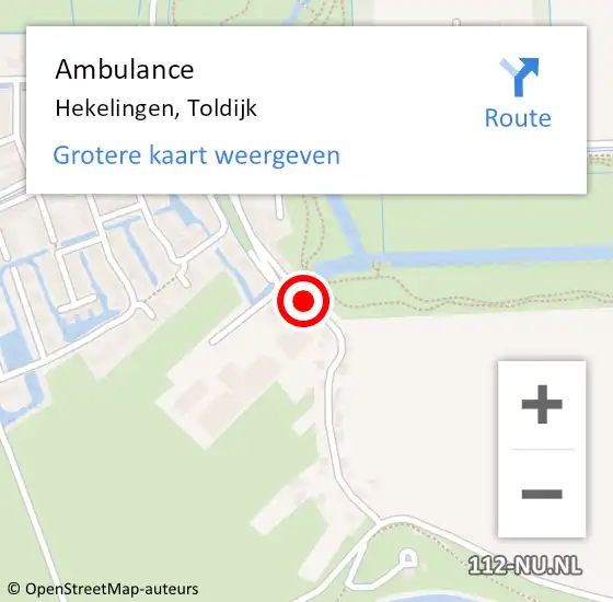 Locatie op kaart van de 112 melding: Ambulance Hekelingen, Toldijk op 28 augustus 2019 23:10