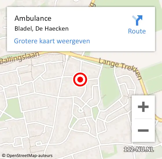 Locatie op kaart van de 112 melding: Ambulance Bladel, De Haecken op 28 augustus 2019 23:14