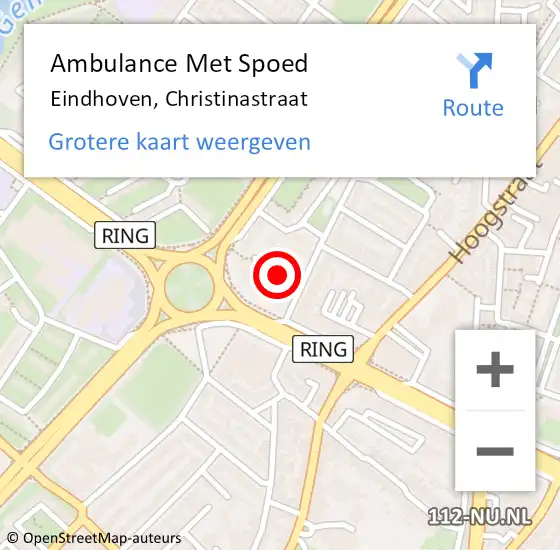 Locatie op kaart van de 112 melding: Ambulance Met Spoed Naar Eindhoven, Christinastraat op 28 augustus 2019 23:21