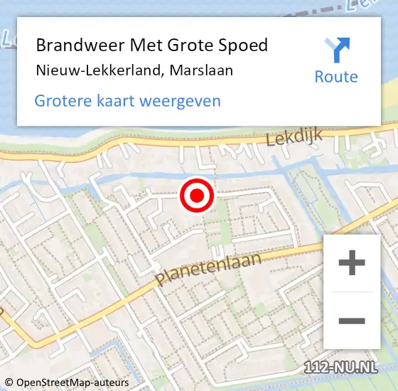 Locatie op kaart van de 112 melding: Brandweer Met Grote Spoed Naar Nieuw-Lekkerland, Marslaan op 29 augustus 2019 01:24