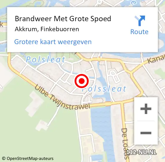 Locatie op kaart van de 112 melding: Brandweer Met Grote Spoed Naar Akkrum, Finkebuorren op 29 augustus 2019 07:54