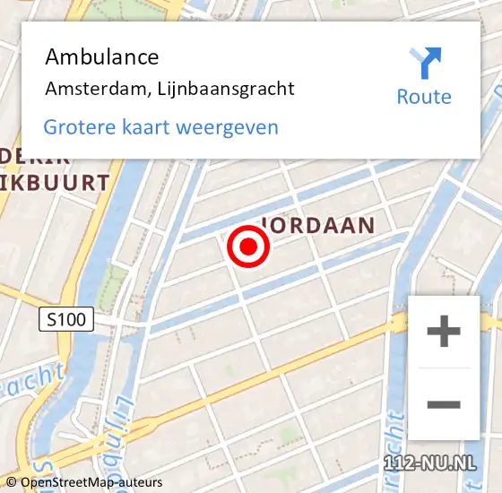 Locatie op kaart van de 112 melding: Ambulance Amsterdam, Lijnbaansgracht op 29 augustus 2019 09:11