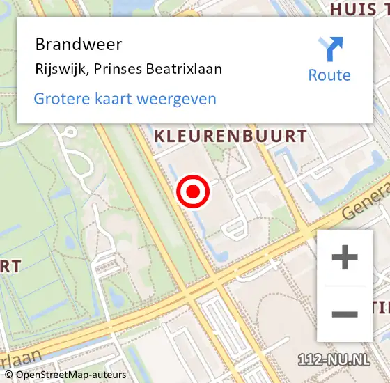 Locatie op kaart van de 112 melding: Brandweer Rijswijk, Prinses Beatrixlaan op 29 augustus 2019 11:00