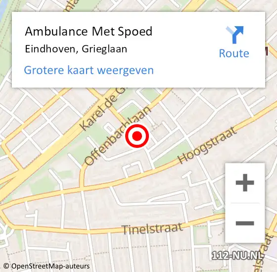 Locatie op kaart van de 112 melding: Ambulance Met Spoed Naar Eindhoven, Grieglaan op 29 augustus 2019 11:08