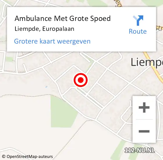 Locatie op kaart van de 112 melding: Ambulance Met Grote Spoed Naar Liempde, Europalaan op 29 augustus 2019 11:16