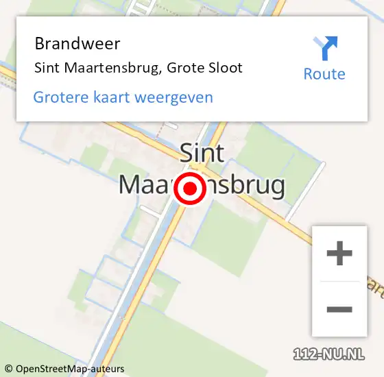 Locatie op kaart van de 112 melding: Brandweer Sint Maartensbrug, Grote Sloot op 29 augustus 2019 12:04