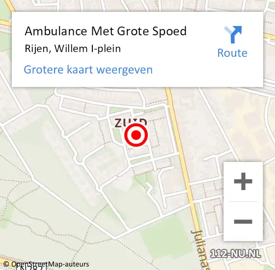 Locatie op kaart van de 112 melding: Ambulance Met Grote Spoed Naar Rijen, Willem I-plein op 29 augustus 2019 12:12
