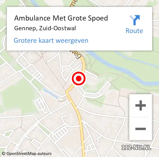 Locatie op kaart van de 112 melding: Ambulance Met Grote Spoed Naar Gennep, Zuid-Oostwal op 29 augustus 2019 12:15