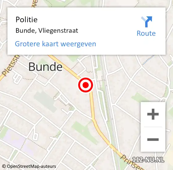 Locatie op kaart van de 112 melding: Politie Bunde, Vliegenstraat op 29 augustus 2019 13:12