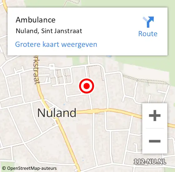 Locatie op kaart van de 112 melding: Ambulance Nuland, Sint Janstraat op 29 augustus 2019 15:21