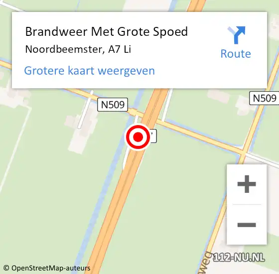 Locatie op kaart van de 112 melding: Brandweer Met Grote Spoed Naar Noordbeemster, A7 Li op 29 augustus 2019 15:44