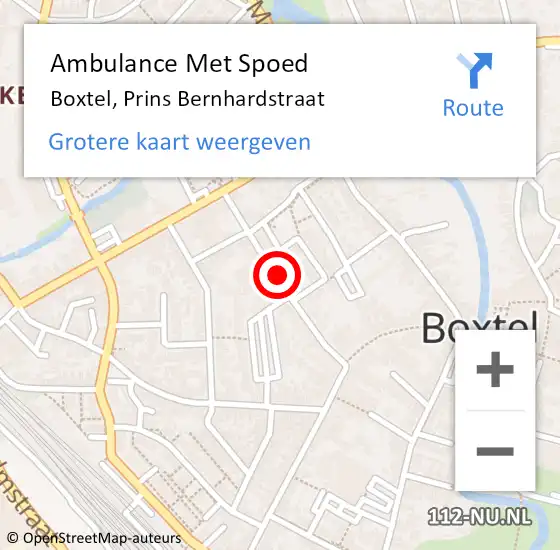 Locatie op kaart van de 112 melding: Ambulance Met Spoed Naar Boxtel, Prins Bernhardstraat op 29 augustus 2019 17:38