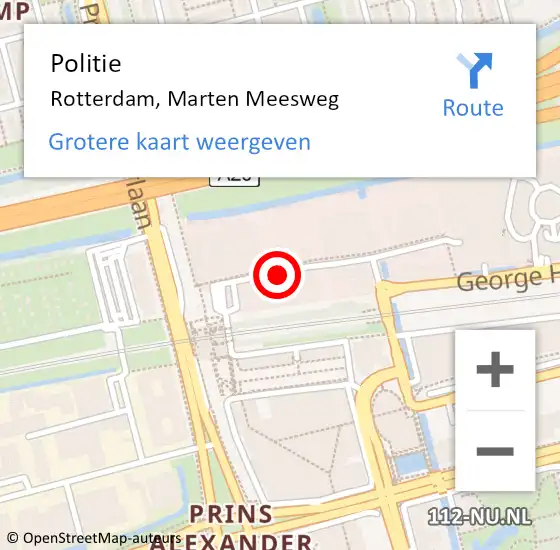 Locatie op kaart van de 112 melding: Politie Rotterdam, Marten Meesweg op 29 augustus 2019 18:54