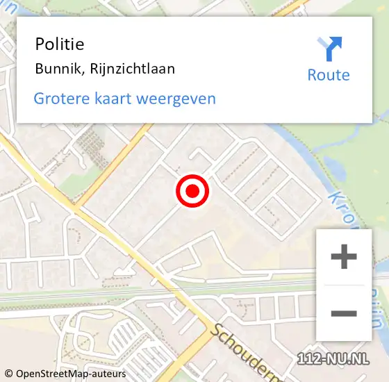 Locatie op kaart van de 112 melding: Politie Bunnik, Rijnzichtlaan op 29 augustus 2019 18:55