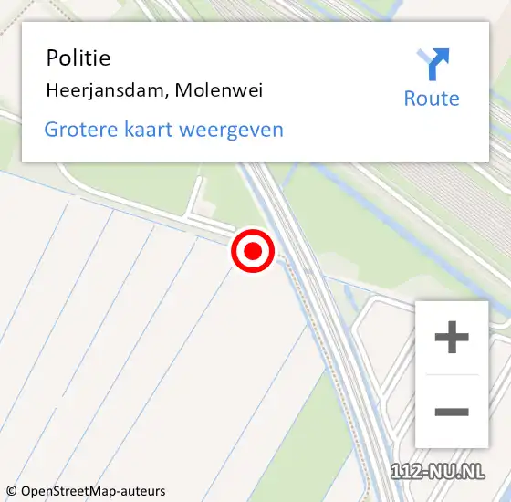 Locatie op kaart van de 112 melding: Politie Heerjansdam, Molenwei op 29 augustus 2019 20:14