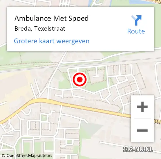 Locatie op kaart van de 112 melding: Ambulance Met Spoed Naar Breda, Texelstraat op 30 augustus 2019 01:19