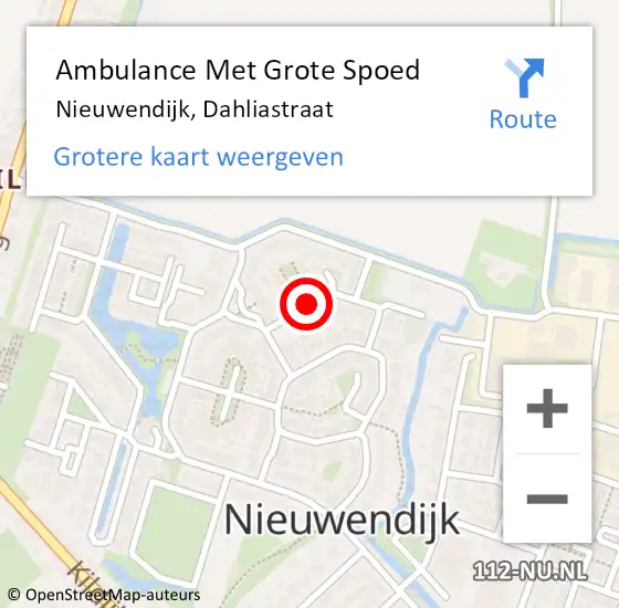 Locatie op kaart van de 112 melding: Ambulance Met Grote Spoed Naar Nieuwendijk, Dahliastraat op 30 augustus 2019 01:39