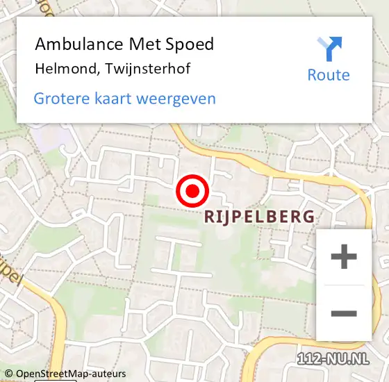 Locatie op kaart van de 112 melding: Ambulance Met Spoed Naar Helmond, Twijnsterhof op 30 augustus 2019 03:28