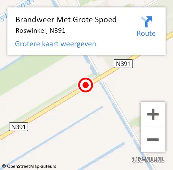 Locatie op kaart van de 112 melding: Brandweer Met Grote Spoed Naar Roswinkel, N391 op 30 augustus 2019 06:37