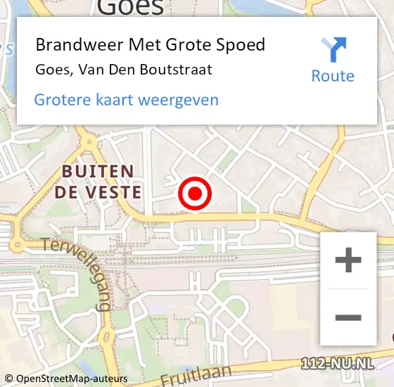 Locatie op kaart van de 112 melding: Brandweer Met Grote Spoed Naar Goes, Van Den Boutstraat op 30 augustus 2019 07:09