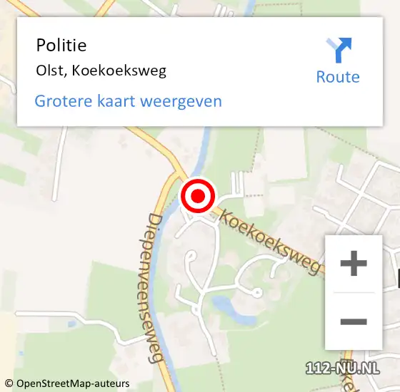 Locatie op kaart van de 112 melding: Politie Olst, Koekoeksweg op 30 augustus 2019 09:10
