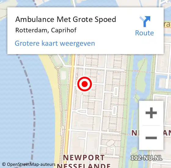 Locatie op kaart van de 112 melding: Ambulance Met Grote Spoed Naar Rotterdam, Caprihof op 30 augustus 2019 09:27