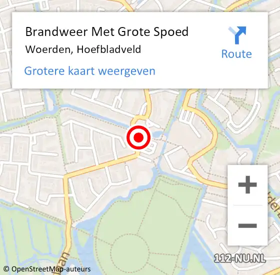 Locatie op kaart van de 112 melding: Brandweer Met Grote Spoed Naar Woerden, Hoefbladveld op 30 augustus 2019 09:28