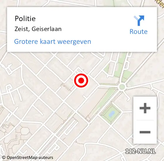 Locatie op kaart van de 112 melding: Politie Zeist, Geiserlaan op 30 augustus 2019 09:43