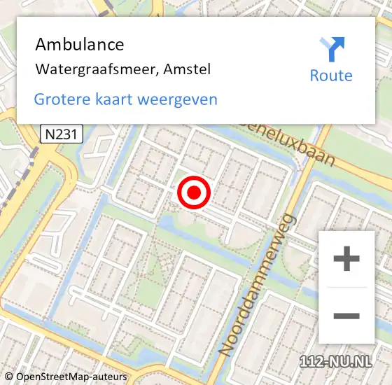 Locatie op kaart van de 112 melding: Ambulance Watergraafsmeer, Amstel op 12 april 2014 08:33