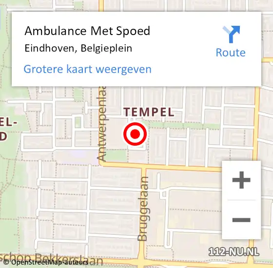 Locatie op kaart van de 112 melding: Ambulance Met Spoed Naar Eindhoven, Belgieplein op 30 augustus 2019 11:01