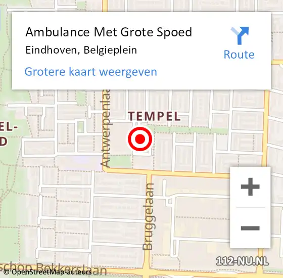 Locatie op kaart van de 112 melding: Ambulance Met Grote Spoed Naar Eindhoven, Belgieplein op 30 augustus 2019 11:03