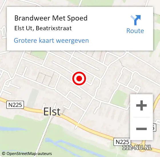 Locatie op kaart van de 112 melding: Brandweer Met Spoed Naar Elst Ut, Beatrixstraat op 30 augustus 2019 11:19