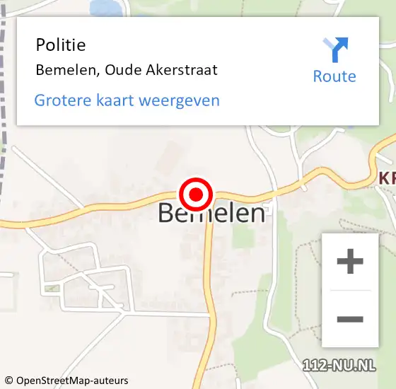 Locatie op kaart van de 112 melding: Politie Bemelen, Oude Akerstraat op 30 augustus 2019 11:35