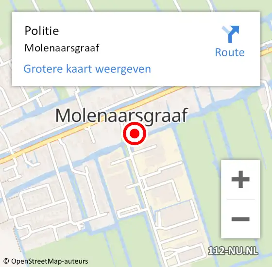 Locatie op kaart van de 112 melding: Politie Molenaarsgraaf op 30 augustus 2019 12:03