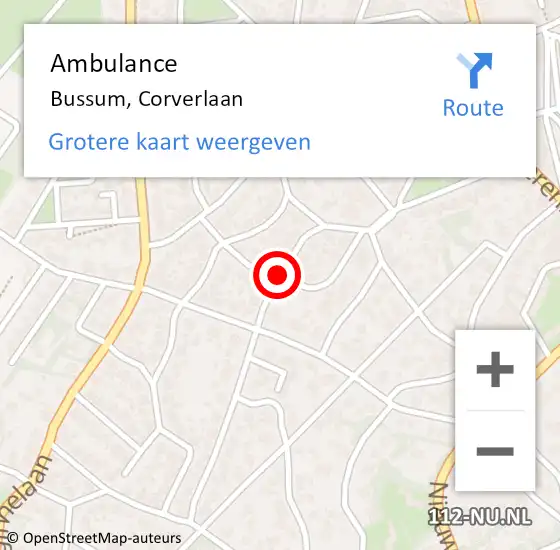 Locatie op kaart van de 112 melding: Ambulance Bussum, Corverlaan op 12 april 2014 08:57