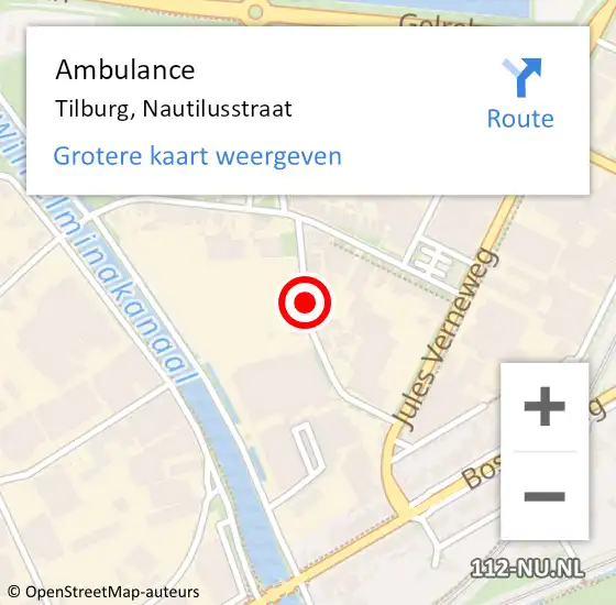 Locatie op kaart van de 112 melding: Ambulance Tilburg, Nautilusstraat op 30 augustus 2019 12:12