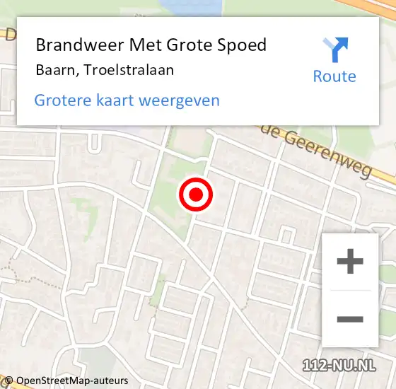 Locatie op kaart van de 112 melding: Brandweer Met Grote Spoed Naar Baarn, Troelstralaan op 30 augustus 2019 12:12