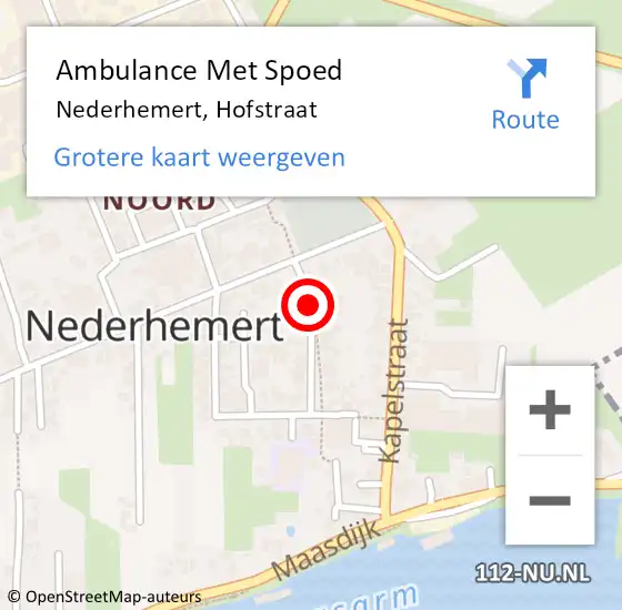 Locatie op kaart van de 112 melding: Ambulance Met Spoed Naar Nederhemert, Hofstraat op 30 augustus 2019 12:41